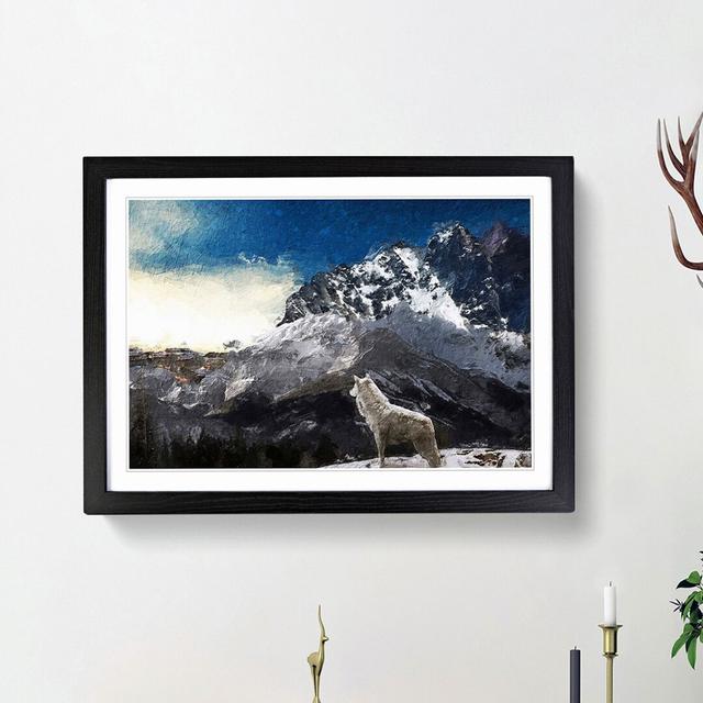 White Wolf with a Mountain Landscape - Picture Frame Painting Print on MDF East Urban Home Size: 36cm H x 48cm W x 2cm D, Frame Option: Black Framed on Productcaster.