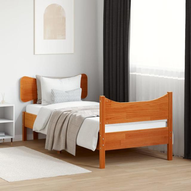 Vidaxl Bed Frame With Headboard Solid Wood Pine ClassicLiving Colour: Wax Brown, Size: European Single (90 x 200cm) on Productcaster.