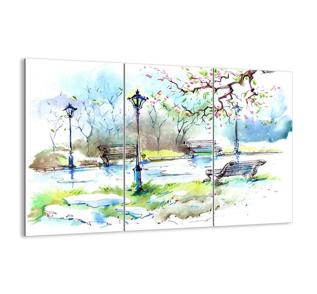 'The Charm of Park Silence' - 3 Piece Unframed Painting Print Set on Glass Ebern Designs Size: 70cm H x 105cm W x 1.8cm D on Productcaster.