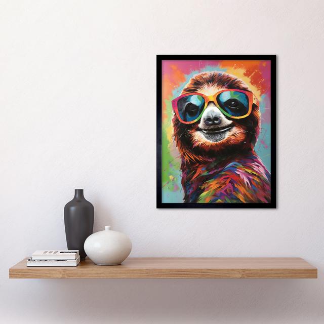 Multicoloured Smiling Sloth Wearing Sunglasses Art Print Framed Poster Wall Decor 12X16 Inch Happy Larry on Productcaster.