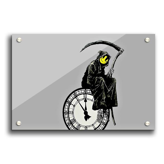 Smiley Face Reaper Times up by Banksy - Unframed Graphic Art Print on Acrylic East Urban Home Size: 21cm H x 29.7cm W on Productcaster.