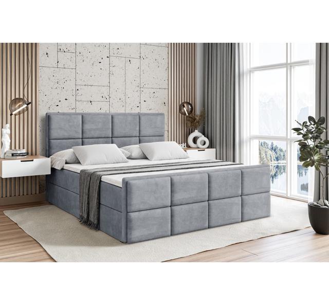 Boxspringbett mit H4 Multipocket-Matratze, Bettkasten und Topper ModernMoments Farbe: Grau, Größe: 140 x 200 cm on Productcaster.