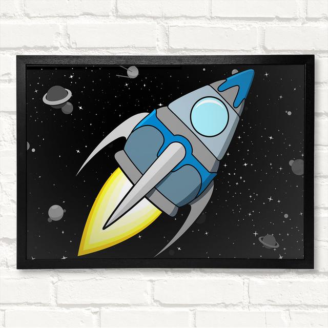 Rocket Ship Baby Blue - Single Picture Frame Print Isabelle & Max Size: 42cm H x 60cm W x 3cm D, Colour: White, Format: Black Framed Wood on Productcaster.