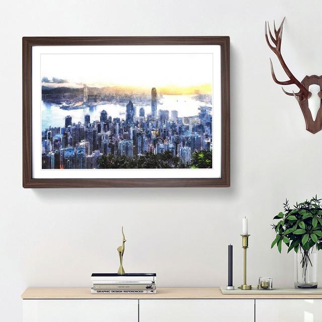 Hong Kong Skyline in China - Picture Frame Painting Print on MDF East Urban Home Size: 24cm H x 33cm W x 2cm D, Frame Option: Walnut Framed on Productcaster.