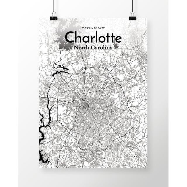 Charlotte City Map - Unframed Graphic Art Print on Paper East Urban Home Size: 127.4 cm H x 61 cm W on Productcaster.