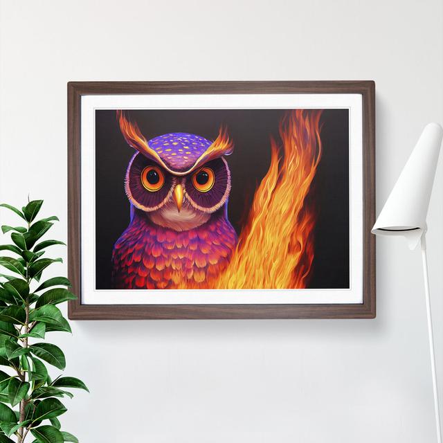 Flaming Owl - Single Picture Frame Print Alpen Home Frame Colour: Walnut Framed, Size: 25cm H x 34cm W x 2cm D on Productcaster.