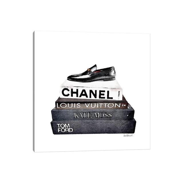 Stack Of Fashion Books With A Man's Shoe by Amanda Greenwood - Painting on Canvas Fairmont Park Format: Wrapped Canvas, Size: 45.72cm H x 45.72cm W x on Productcaster.