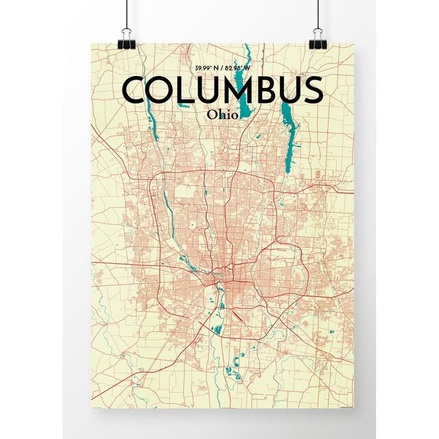 Columbus City Map - Unframed Graphic Art Print on Pape East Urban Home Size: 97.6 cm H x 50 cm W on Productcaster.