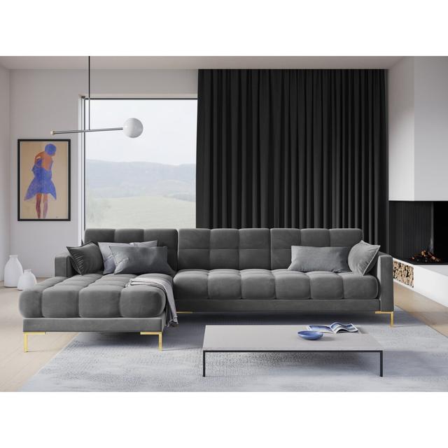 Ecksofa Arvid Canora Grey Ausrichtung: Links ausgerichtet, Polsterfarbe: Hellgrau, Farbe der Beine: Goldfarben on Productcaster.