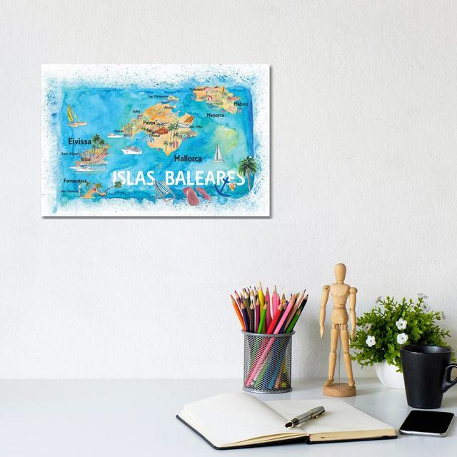 Balearic Islands Illustrated Travel Map With Majorca Ibiza Menorca Landmarks And Highlights by Markus & Martina Bleichner - Wrapped Canvas Gallery-Wra on Productcaster.