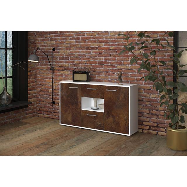 Sideboard Denise, Korpus Weiss, Front Gelb (136x79x35cm), inkl. Metall Griffe STIL.ZEIT Farbe: Rost/Weiss on Productcaster.