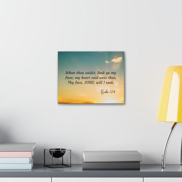 Seek Psalms 27:8 - Wrapped Canvas Print Blue Elephant Size: 61cm H x 76cm W on Productcaster.