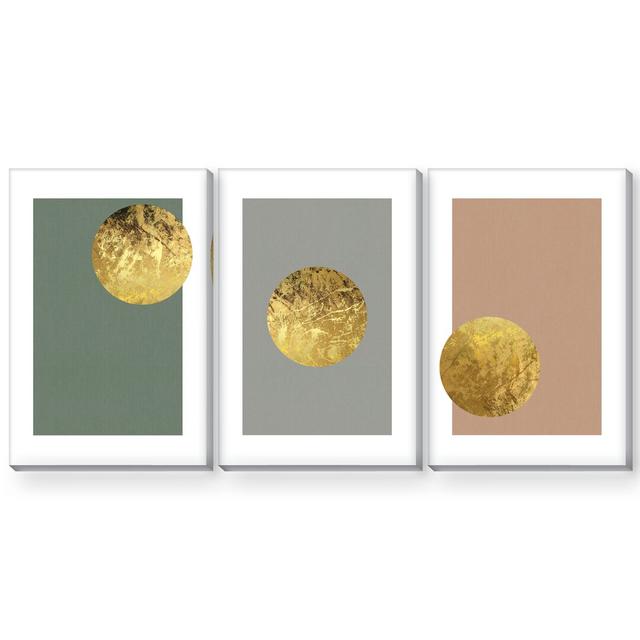 Golden Moon - 3 Piece Graphic Art Set on Canvas Clock Canvas Format: Wrapped Canvas, Size: 70cm H x 150cm W x 3.8cm D on Productcaster.