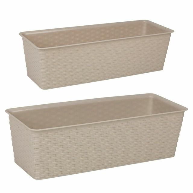 Plastic Plant Pot Set Urbn-Living Set of: 3, Size: 12 cm H x 16 cm W x 40 cm D, Colour: Beige on Productcaster.