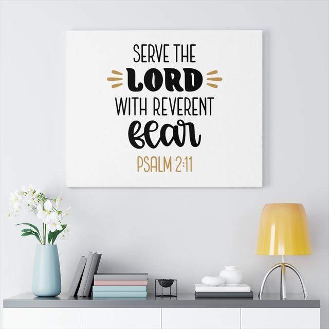 Serve the Lord - Wrapped Canvas Typography Blue Elephant Size: 28cm H x 36cm W on Productcaster.