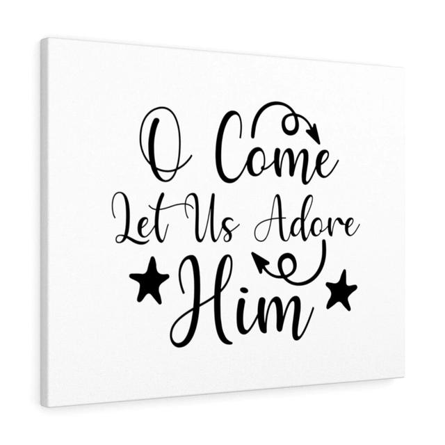 Let Us Adore Him - Wrapped Canvas Typography Blue Elephant Size: 30cm H x 41cm W on Productcaster.