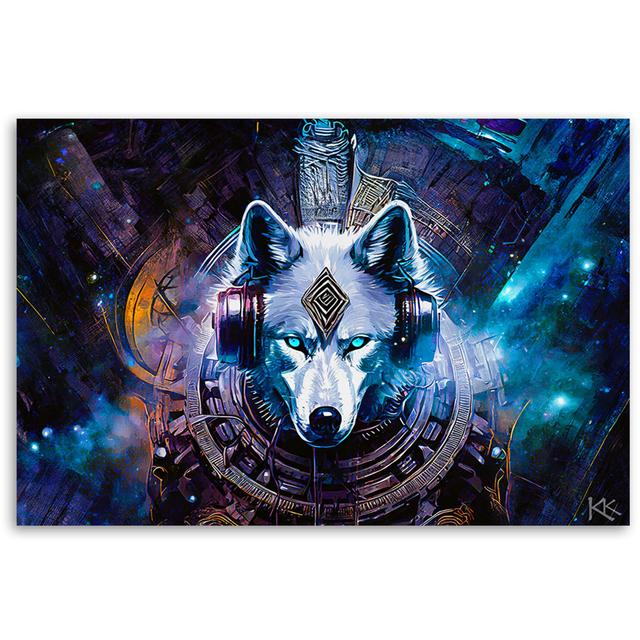 Canvas Print, Abstract Wolf - Wrapped Canvas Print World Menagerie Size: 80cm H x 120cm W on Productcaster.