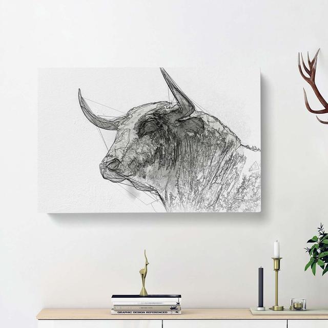 Stone Statue of a Bull in Abstract - Wrapped Canvas Drawing Print East Urban Home Size: 50cm H x 76cm W x 3cm D on Productcaster.