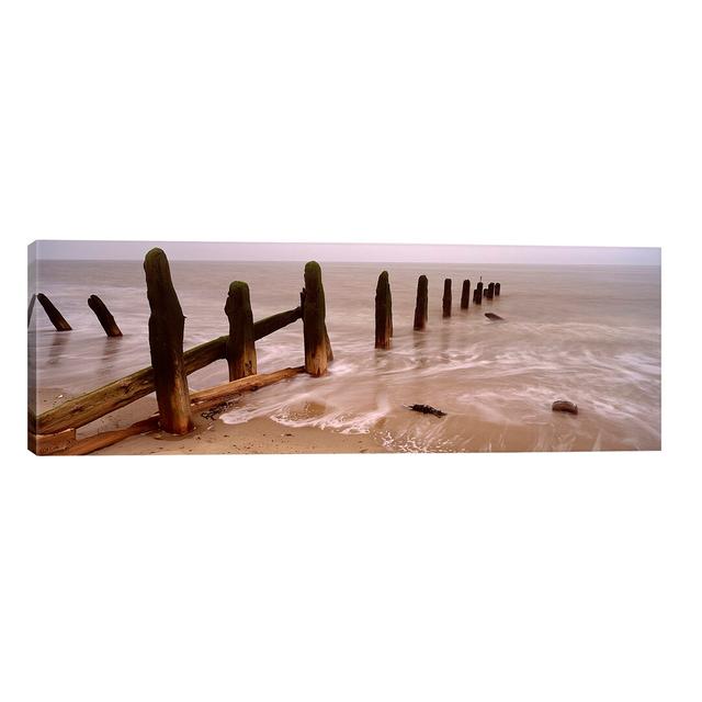 Posts On The Beach, Spurn, Yorkshire, England, United Kingdom by Panoramic Images - Wrapped Canvas Panoramic Print Brayden Studio Size: 30.48cm H x 91 on Productcaster.