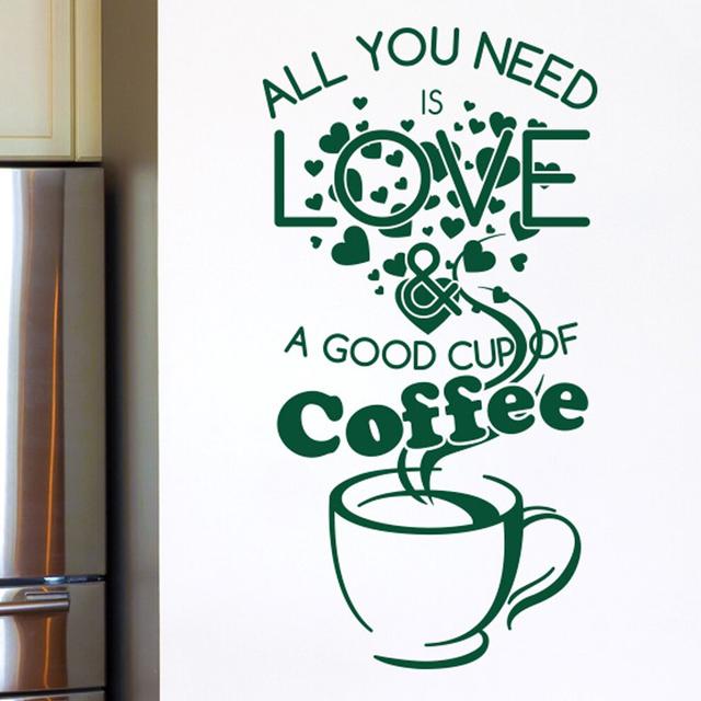 All You Need Is Love and a Good Cup of Coffee Quote Wall Sticker East Urban Home Colour: Dark Green on Productcaster.