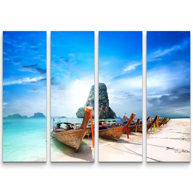 4-tlg. Leinwandbilder-Set Paradiesischer Sandstrand mit Booten - Thailand East Urban Home on Productcaster.