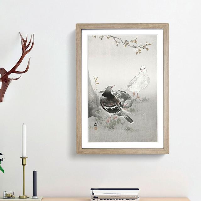 Three Pigeons by Ohara Koson - Picture Frame Painting Print East Urban Home Frame Option: Oak Framed, Size: 36cm H x 27cm W x 2cm D on Productcaster.