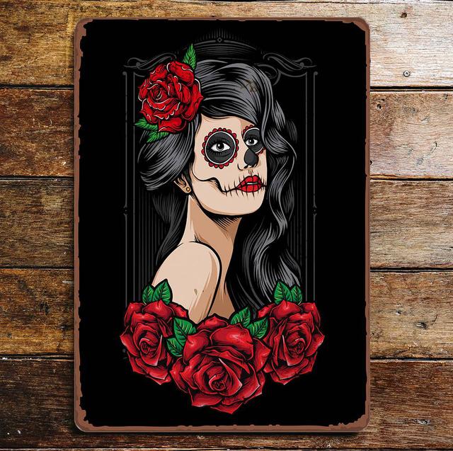 Wanddekoration Day Of The Dead Lady Skull Roses Die Saisontruhe Größe: 80 cm H x 60 cm B on Productcaster.