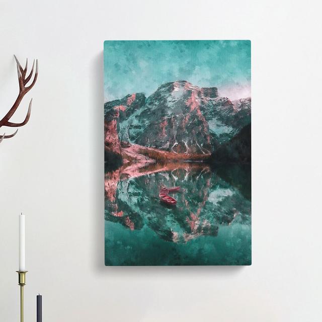 Boats in Lago Di Braies Italy - Wrapped Canvas Graphic Art Print East Urban Home Size: 60cm H x 40cm W x 3cm D on Productcaster.