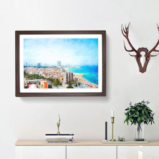 The Barcelona Skyline in Spain - Picture Frame Painting Print East Urban Home Frame Option: Walnut Framed, Size: 33cm H x 45cm W x 2cm D on Productcaster.