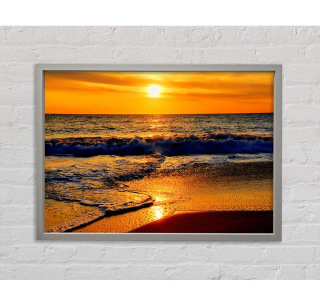 Yellow Ocean Waves Framed Print House of Hampton Format: Light Grey Framed Canvas, Size: 100cm H x 141.4cm W x 3.3cm D on Productcaster.