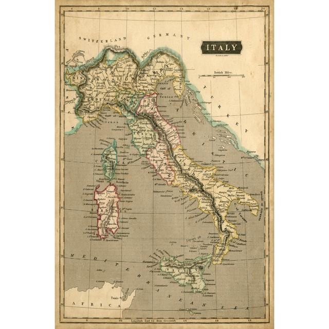 Thomsons Map of Italy - Wrapped Canvas Art Prints Williston Forge Size: 76cm H x 51cm W on Productcaster.