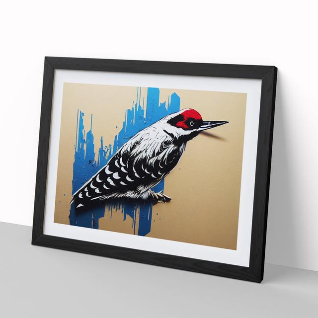 Edgy Woodpecker Bird Abstract - Picture Frame Painting 17 Stories Size: 46cm H x 64cm W x 2cm D, Frame Colour: Black Frame on Productcaster.