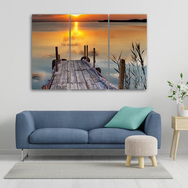 Canvas Print Sunset Footbridge Lake Nature Highland Dunes Size: 80cm H x 120cm W x 2cm D on Productcaster.