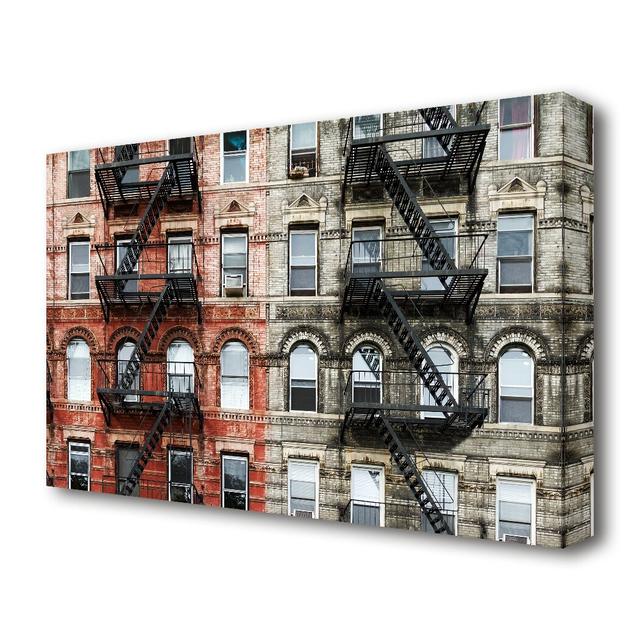 Fire Escape Appartment Blocks New York - Wrapped Canvas Photographic Art Print East Urban Home Size: 81.3 cm H x 121.9 cm W on Productcaster.