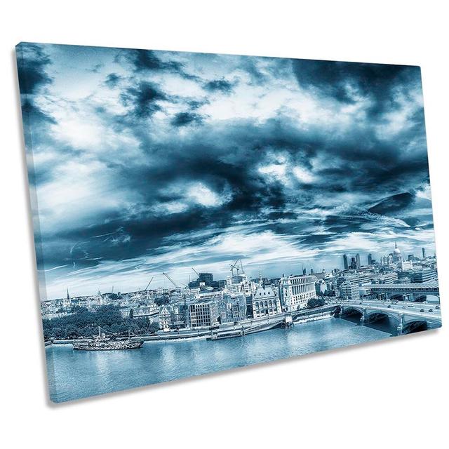 London Sunset Blue City - Wrapped Canvas Photograph Ebern Designs Size: 30.5cm H x 45.7cm W x 2cm D on Productcaster.