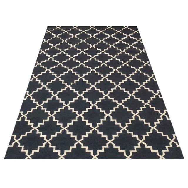 Eugenie Geometric Hand Woven Black Area Rug Bakero Rug Size: Rectangle 140 x 200cm on Productcaster.