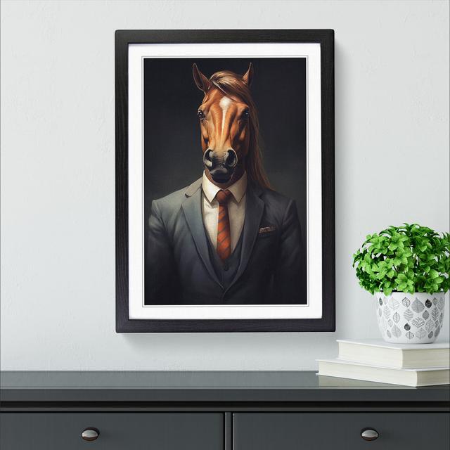 Pony in a Suit Painting No.6 Happy Larry Size: 34cm H x 25cm W x 2cm D, Frame Colour: Black on Productcaster.