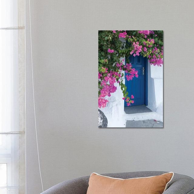 Greece, Santorini, a Picturesque Blue Door is Surrounded by Brenda Tharp - Graphic Art Print on Canvas Ebern Designs Size: 66.04cm H x 45.72cm W x 3.8 on Productcaster.