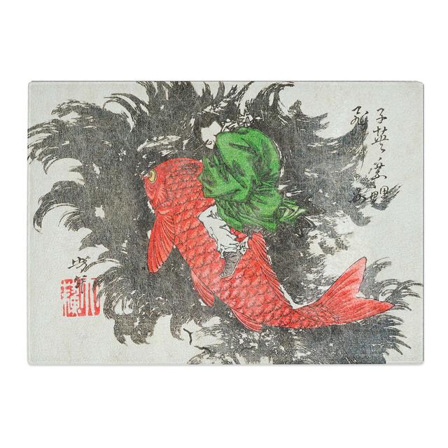 Tempered Glass Shei Riding a Carp by Tsukioka Yoshitoshi Chopping Board East Urban Home Size: 28.5 cm x 20 cm on Productcaster.