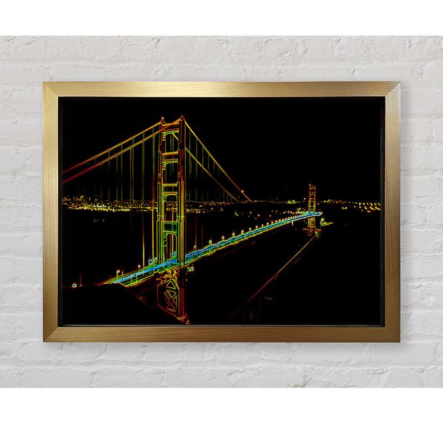 San Francisco Bridge Psychedelic Framed Print Ebern Designs Size: 100cm H x 141.4cm W x 3.4cm D, Format: Ventura Gold Framed Paper on Productcaster.