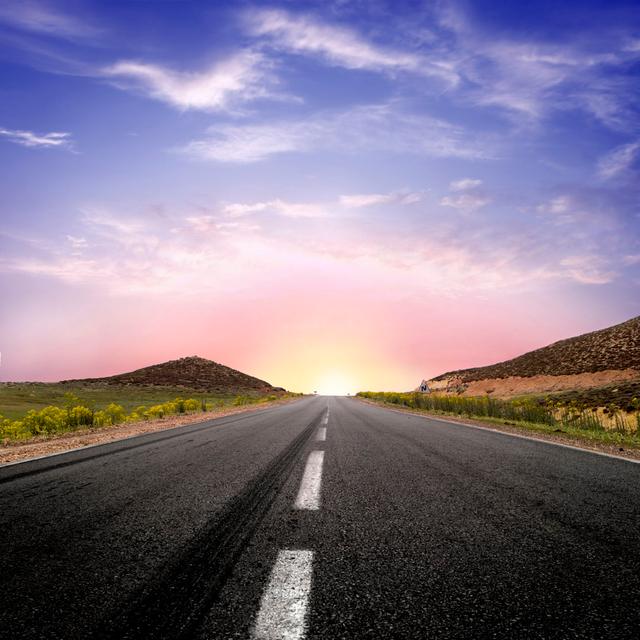 Road Leading to Sunrise - Wrapped Canvas Photograph Ebern Designs Size: 30cm H x 30cm W x 3.8cm D on Productcaster.