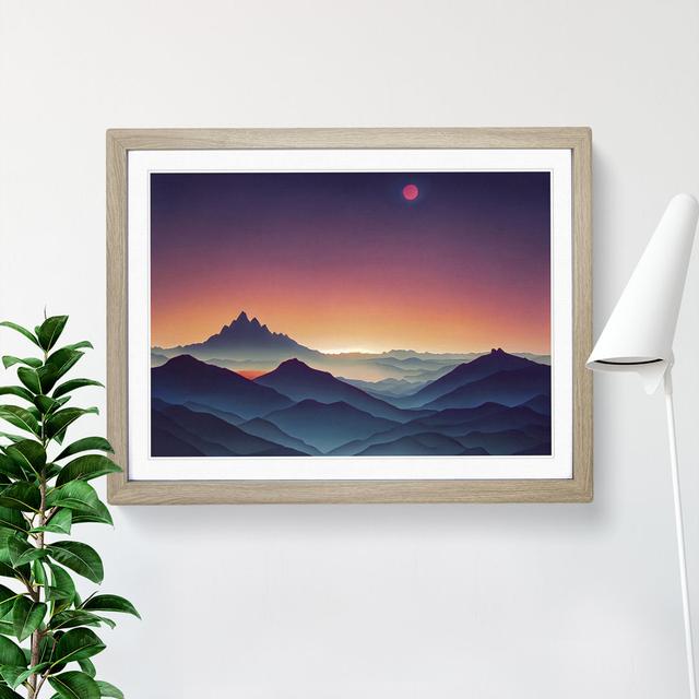 Cute Mountain Sunset - Picture Frame Graphic Art Alpen Home Frame Colour: Oak, Size: 34cm H x 46cm W x 2cm D on Productcaster.