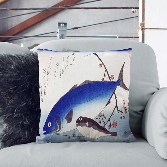 Fish & Plum Blossom Branch by Utagawa Hiroshige Cushion with Filling East Urban Home Size: 55cm H x 55cm W x 20cm D on Productcaster.