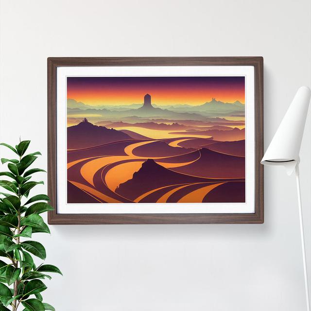 Art Deco Sunset Landscape - Picture Frame Graphic Art Natur Pur Size: 46cm H x 64cm W, Frame Colour: Brown on Productcaster.