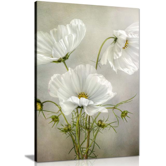 Panther Print Fine Art Prints White Cosmos Flower Vintage Artistic Framed Canvas Print, Pictures For Home Walls, Bedroom, Living Room & Bathroom Decor on Productcaster.