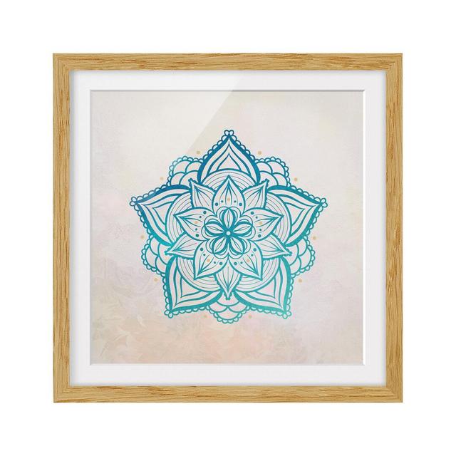 Mandala Illustration Mandala Gold Blue - Picture Frame Graphic Art Latitude Vive Size: 70cm H x 70cm W x 2cm D, Frame Option: Brown on Productcaster.