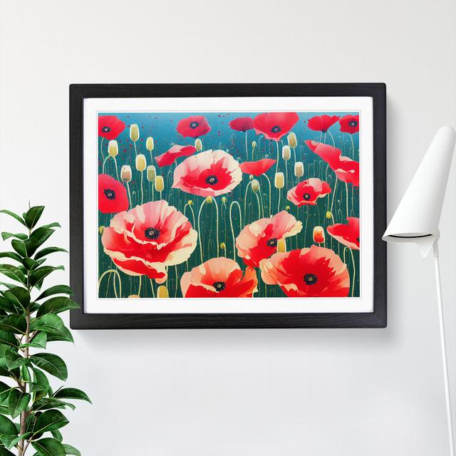 Handsome Poppy Flowers - Single Picture Frame Painting Marlow Home Co. Size: 34cm H x 46cm W x 2cm D, Frame Colour: Black on Productcaster.