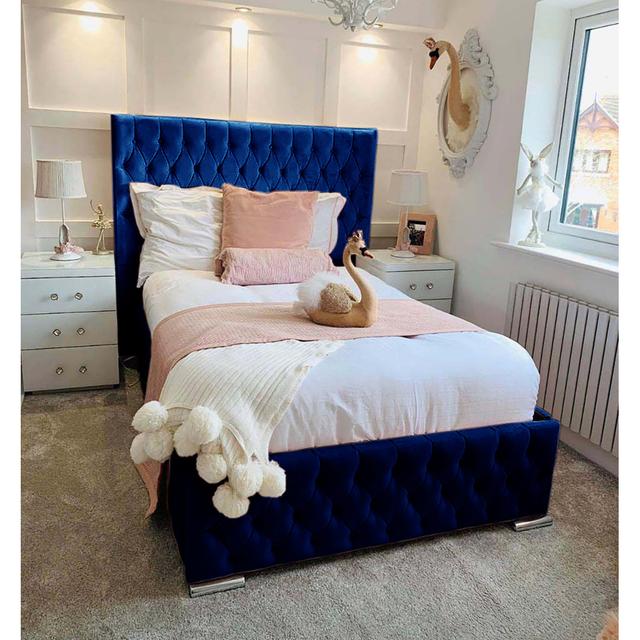 Tharpe Upholstered Bed Frame Mercer41 Colour: Parliament Blue, Size: King (5') on Productcaster.