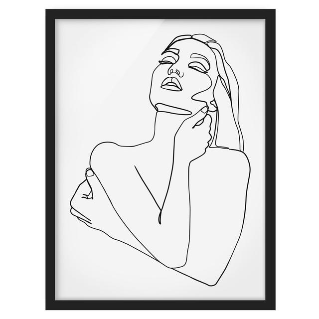 Picture With Frame - Line Art Woman Upper Body Black White - Portrait 4:3 - A Ivy Bronx Size: 100cm H x 70cm W x 2cm D, Frame Option: Black on Productcaster.