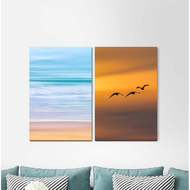 2-tlg. Leinwandbilder-Set - Fotografie „Birds Sea Red Sky Horizon Freedom Flying Dreamy” East Urban Home on Productcaster.